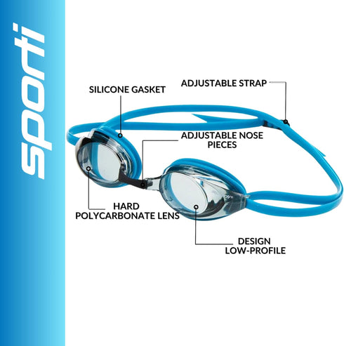 Sporti Unisex Junior Swimming Goggles, Swim Goggles for Kids with Anti Fog UV Protection for Pool and Beach