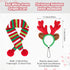 BWOGUE Dog Christmas Reindeer Elk Antlers Headband - Red-White-Green Striped Scarf Set for Dogs and Cats