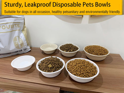 JETKONG 28 oz/3.5 cup Disposable Dog Bowls 50pk, 100% Compostable Paper Feeding Bowls for Dry and Wet Food