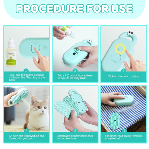 Cat Steam Brush, 3 in 1 Steamy Cat Brush for Shedding, Multifunctional Pet Steam Brush for Removal of Shedding and