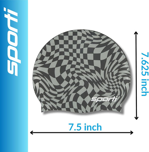 Sporti Silicone Swim Cap with Graphic Design, Height 7.6" Opening 7.5", Non Slip