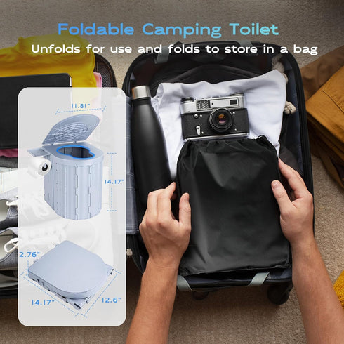 Adults,15" Clirass Portable Camping Toilet for Portable Outdoor Folding Tall Toilet with Lid and Paper Holder,Compact