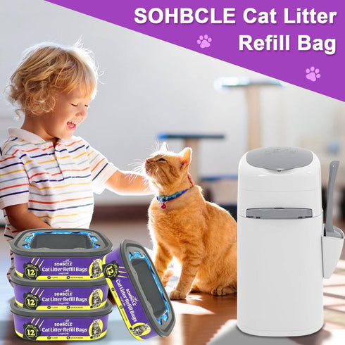 SOHBCLE 4-Pack Cat Litter Refill Bags| Cartridges Compatible with Genie Cat Litter Refills Standard,Plus and Style Pail