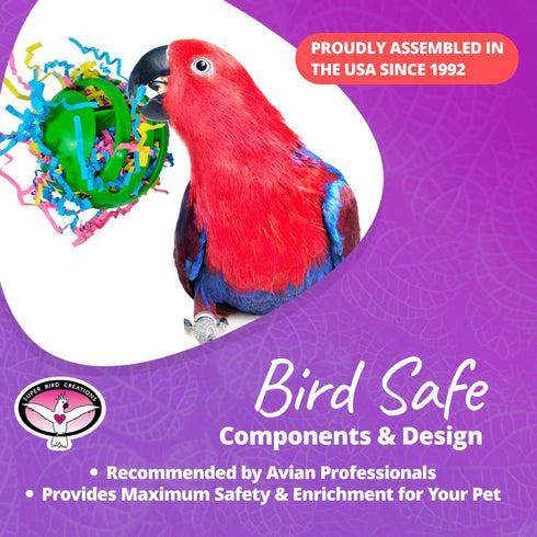 Super Bird Creations SB760 Waffle Ball Stuffers Toy - Colorful Bird Toys with Crinkle Shred, Set of 3
