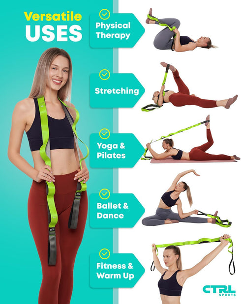 Stretching Strap with Loops - Non Elastic Stretch Band for Yoga, Physical Therapy, Flexibility Exercise Equipment