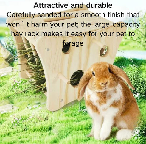Copfeu Chinchillas, Rabbit Hay Feeder, Wooden Grass Feeder with Vegetable Holders for Rabbits Guinea Pigs Pet Self