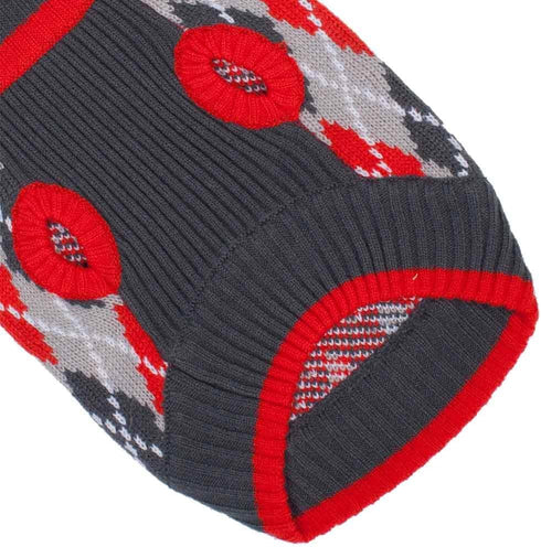 Blueberry Pet Chic Argyle Dog Sweater, Charcoal and Scarlet Red, Back Length 12", Pack of 1