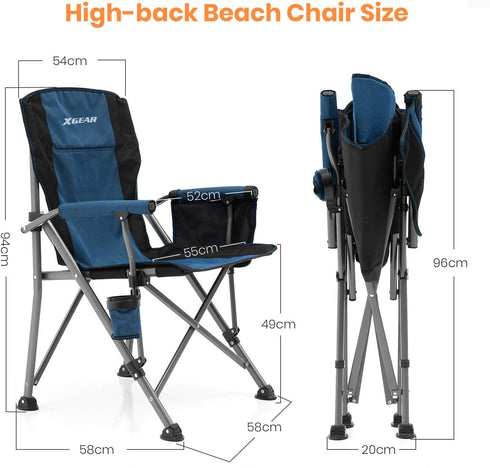 XGEAR Camping Chair Hard Arm High Back Lawn Chair Heavy Duty with Cup Holder, for Camp, Fishing, Hiking, Outdoor, Carry