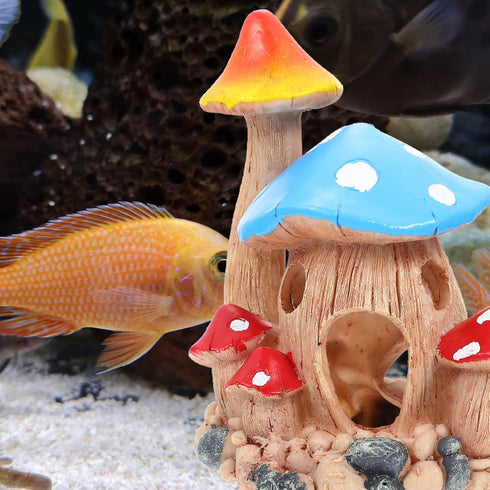 Zerodeko 1PC Resin Mushroom Hideout House, Fish Tank Cave Ornament for Small Fish Tank
