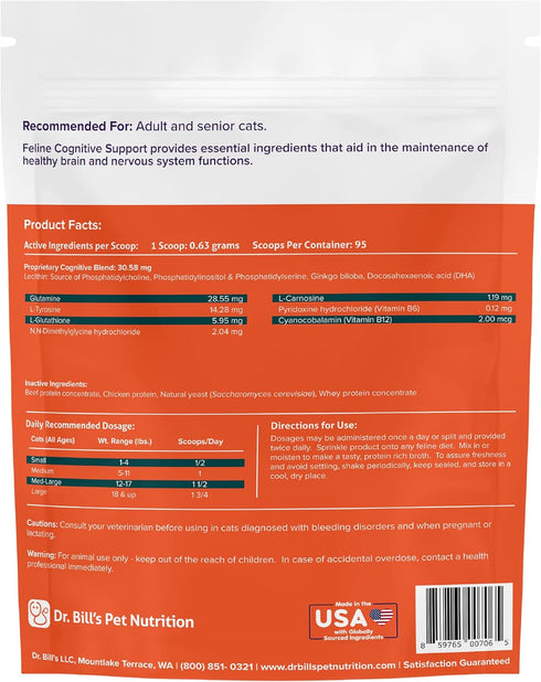 Dr. Bill's Feline Cognitive Support Supplement for Cats, Memory Support with Gingko Biloba & DHA