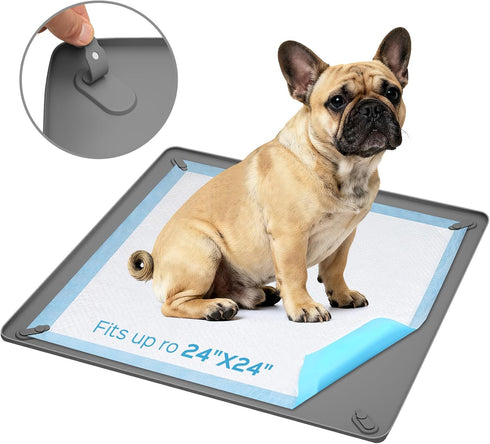 Wuquperf 24" 24" 4 x Dog Pee Pad Holder, Silicone Puppy Potty Pad Tray with Built-in Magnetic Clamps Non-Slip Dog