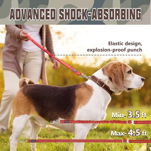 AUROTH Heavy Duty Bungee Dog Leash for Large Breed Dogs, No Pull with Car Seat Belt, 2 Padded Handles
