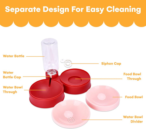 Noa Store Pet Food and Water Dispenser, 2 Removable Bowls, Gravity-Fed Drinking System for Cats and Dogs, Pink