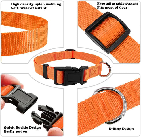 Adjustable Dog Collar Orange Basic, Breathable Quick Release Nylon Pet Collar for Puppy Small Medium Large Dogs