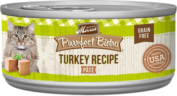 Merrick Purrfect Bistro Grain Free Premium Soft Canned Pate Adult Wet Cat Food, High Protein Turkey Recipe, 3 oz (Pack