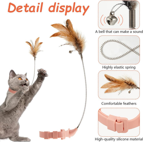 Sumind 6 Pcs Cat Collar Toy with Feather - Interactive Cat Stick Wand Toys with Bell for Indoor Kittens