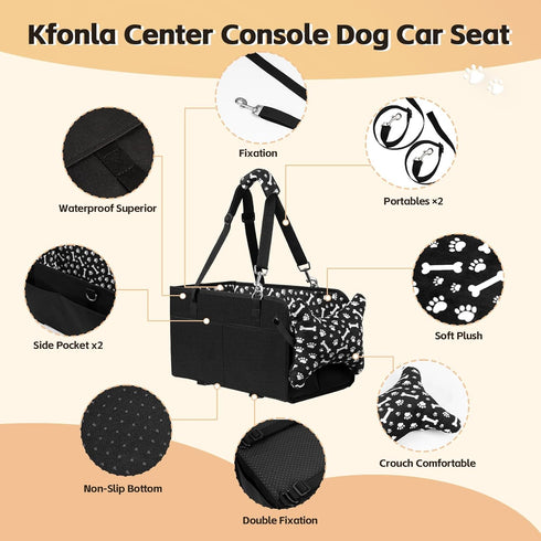 Kfonla 15lbs Center Console Dog Car Seat, Portable Pet Cat Puppy Booster Armrest Carseat, Anti-Collapse Pet Car Seat