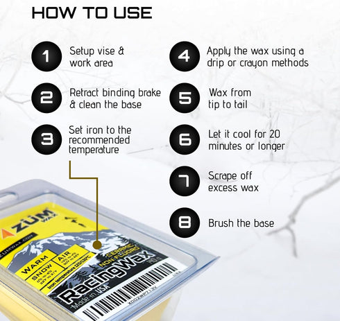 ZUMWax Iron-On Ski/Snowboard/Nordic CERAMIC Wax, 140g, WARM Temp, Eco-Friendly, Made in the USA