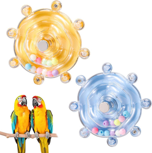 Lyreh 2pcs Bird Toys for Parakeets, Colorful Parrot Toys Spinner Wheel, Fun Interactive