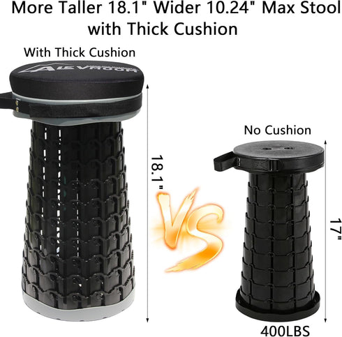 18.1" 880Ib,Collapsible ALEVMOOM XXL Telescoping Stool with Thick Cushion, Portable Telescoping More Sturdy Capacity