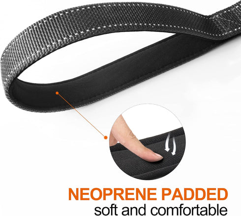 TwoEar 6FT 1IN Strong Black Dog Leash, 2 Padded Handles, Traffic Handle for Extra Control, Reflective Lead for All Dogs