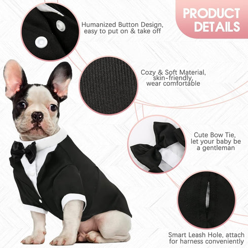 Kuoser Dog Tuxedo, Formal Dog Wedding Suit with Bow Tie, Party Costume for Small Medium Large Dogs, Black