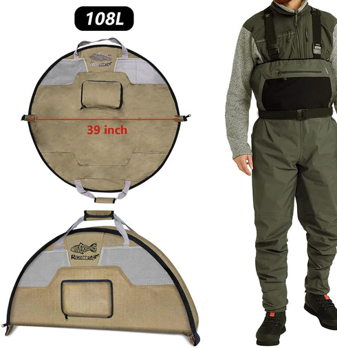 Rivruns Fishing Hunting Wader Bag with Vented Mesh, Foldable Waders Boots Changing Pad for Fishing, Hiking, Camping