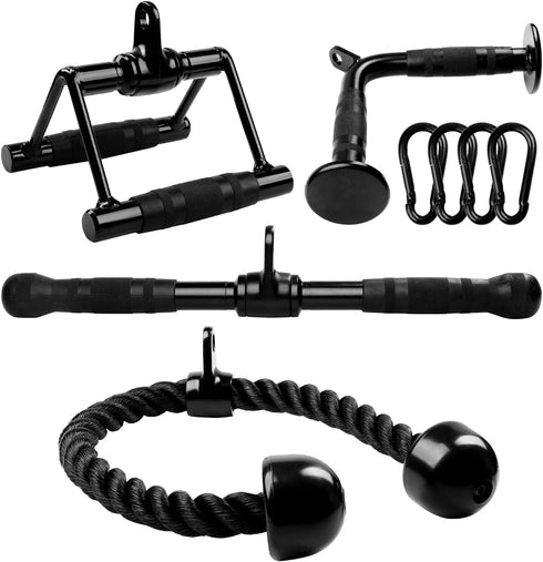 Yes4All Tricep Press Down Cable Machine Attachment Set, V-Shaped Bar & LAT Pull Down Straight Rotating Bar