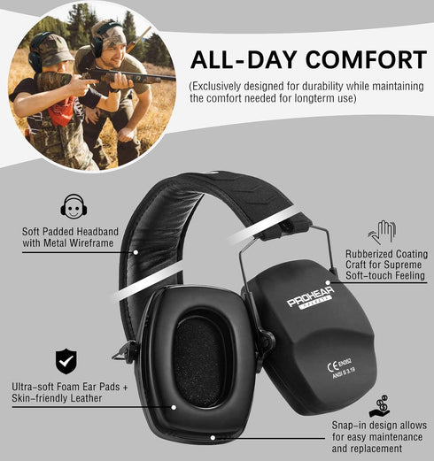 PROHEAR 016 Ear Protection Safety Earmuffs, NRR 26dB Noise Reduction, Compact Foldable Ear Defenders