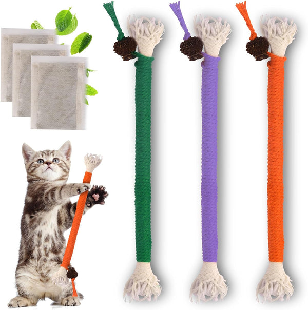 WoLover Cat Chew Toy Ropes, 3 Pack Catnip Toys for Teeth Cleaning, Sisal
