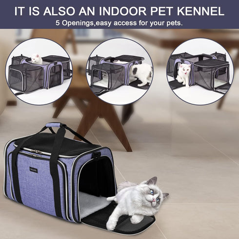 BAGLHER Cat Carrier Bag, Airline Approved Soft-Sided Pet Travel with 5 Open Doors, Expandable Foldable Dog Carrier