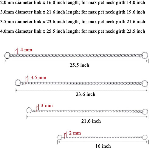 Mogoko Stainless Steel Dog Choke Chain Collar, Puppy Metal P Chain Slip Collar for Training Walking (3.5mm;22.0 Inch)