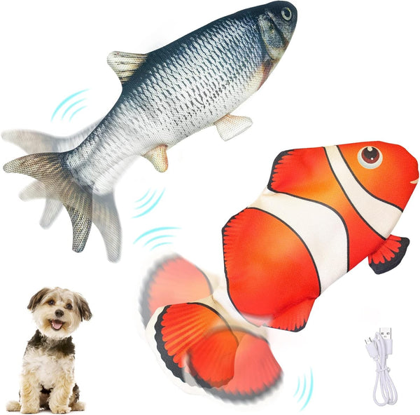 Electric Moving Dog Fish Toy - 2 Pack with Updated Motor - Realistic Flopping Fish Oxford Cloth Interactive Pet Toys