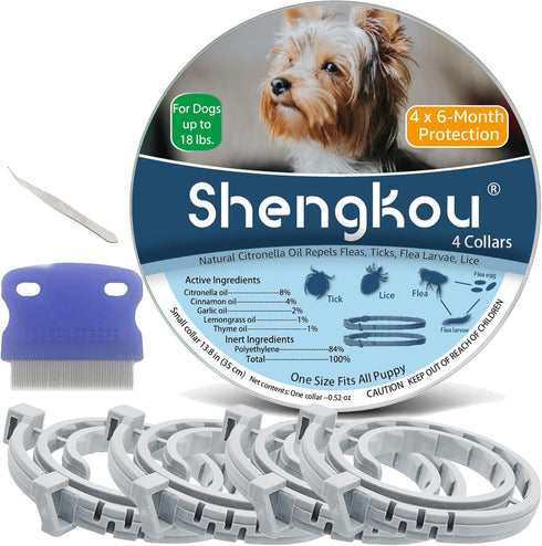 Natural Flea and Tick Collar for Puppies - 24-Month Protection, Waterproof, Strong Pest Control, includes Free Flea