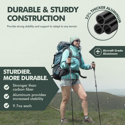 KINGGEAR Adjustable Hiking Poles, Walking Sticks with Quick Flip Lock, Lightweight Collapsible, Durable Aluminum