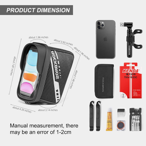 ROCKBROS Bike Phone Front Frame Bag - Top Tube Bicycle Handlebar Bag for Phone 11 12 Pro XS Max