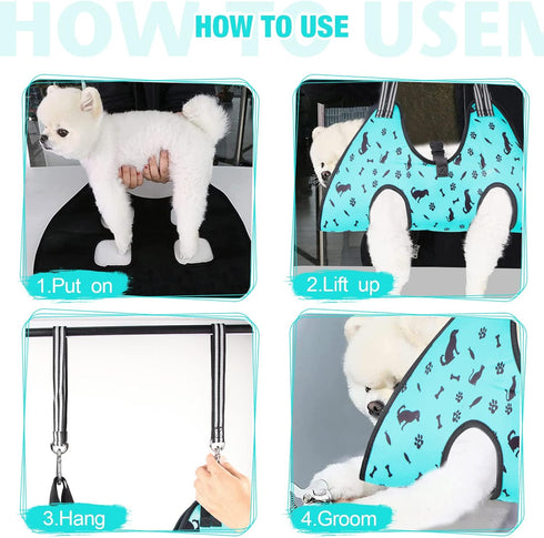Dog Grooming Hammock - Pet Harness for Nail Trimming (S 30lb), Hanging Holder with Nail Clippers