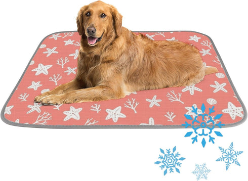 imiBBWQu Dog Cooling Mat Star White Orange Pet Ice Mat Washable Cat Cooling
