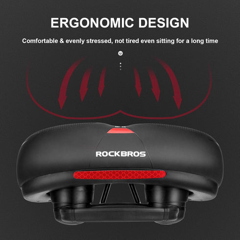 ROCKBROS Comfort Bike Seat, Soft Wide Saddle for Men and Women, Dual Shock Absorbing with Reflective Strip