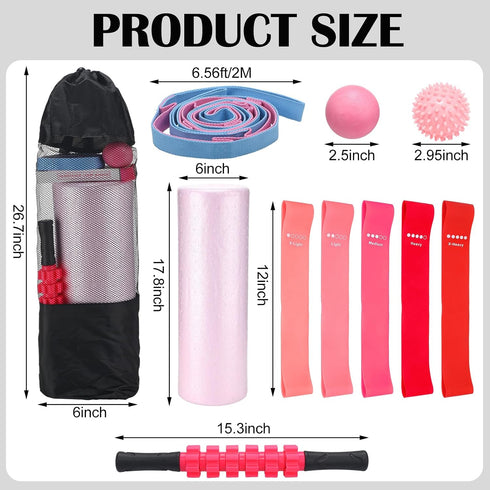 11 7 In1 Set Soulchen Pcs Pink Foam Roller Foam Back Roller Massage Stick Exercise Resistance Elastic Bands Plantar
