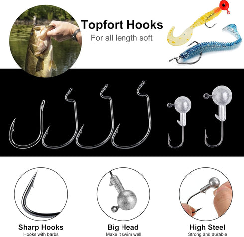 TOPFORT 187/343pcs Fishing Accessories Kit, Includes Jig Hooks, Sinker Weights & Tackle Box