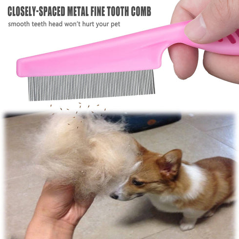 Cat & Dog Grooming Set, Fine Tooth Comb for Grooming, Removing Dandruff Flakes, Pink