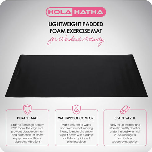 HolaHatha Lightweight Padded Exercise Mat, High Density PVC Foam Pad for Yoga and Workout Activity, Medium, Grey