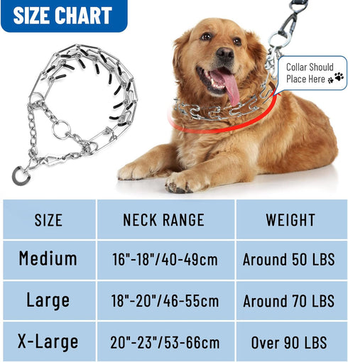 Dog Prong Collar with Quick Release Clip, Adjustable Stainless Steel Links with Rubber Tips, Choke Collar
