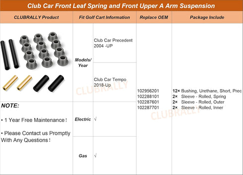 Front Leaf Spring and Upper A Arm Suspension - Club Car Precedent and 2018-up Tempo Golf Cart Kit