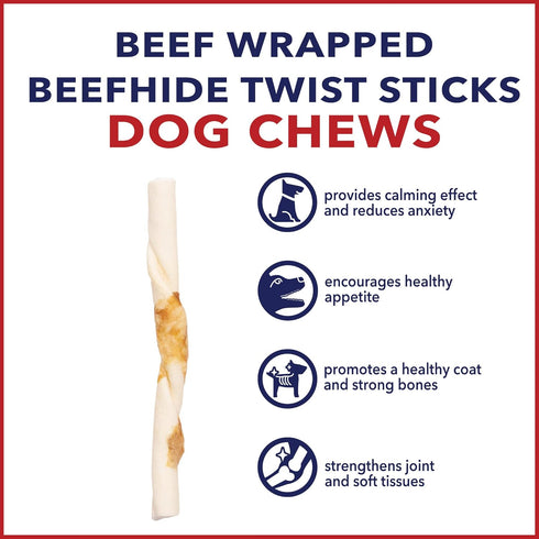 Pet Factory Twistedz American Beefhide, 5" Twist Sticks, Dog Chew Treats, 20 Count