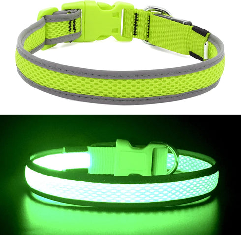 YFbrite Light up Dog Collar, USB Rechargeable LED Puppy Collar for Night Walking (Green, Large)