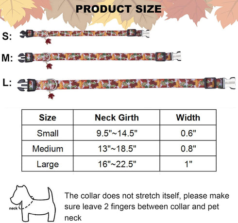 ADOGGYGO Fall Dog Collar, Adjustable Thanksgiving Collars with Soft Fall Leaves for Small Medium Large Dogs (Medium,