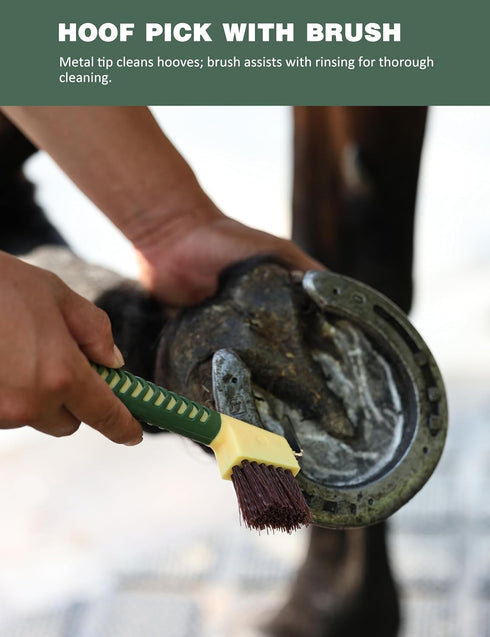 Furrishine 9 Set Horse Grooming Kit, Piece Grooming Brush with Silicone Curry Comb for Bathing & Shedding Pasture Glow