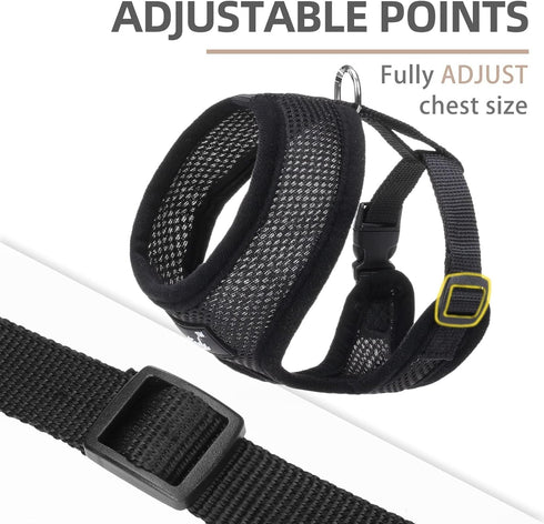 PUPTECK Soft Mesh Dog Harness and Leash Set - Comfort Padded Vest No Pull Harnesses for Pets, Solid Black, M